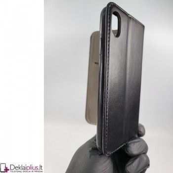 Telone dirbtinos odos atverčiamas dėklas - juodas (telefonams Apple Iphone Xr)